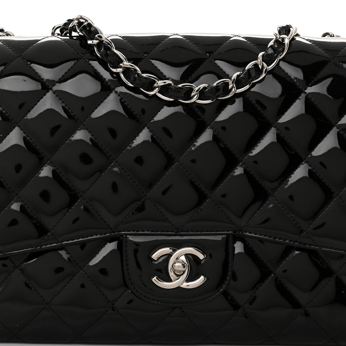 Patent Quilted Jumbo Single Flap Black