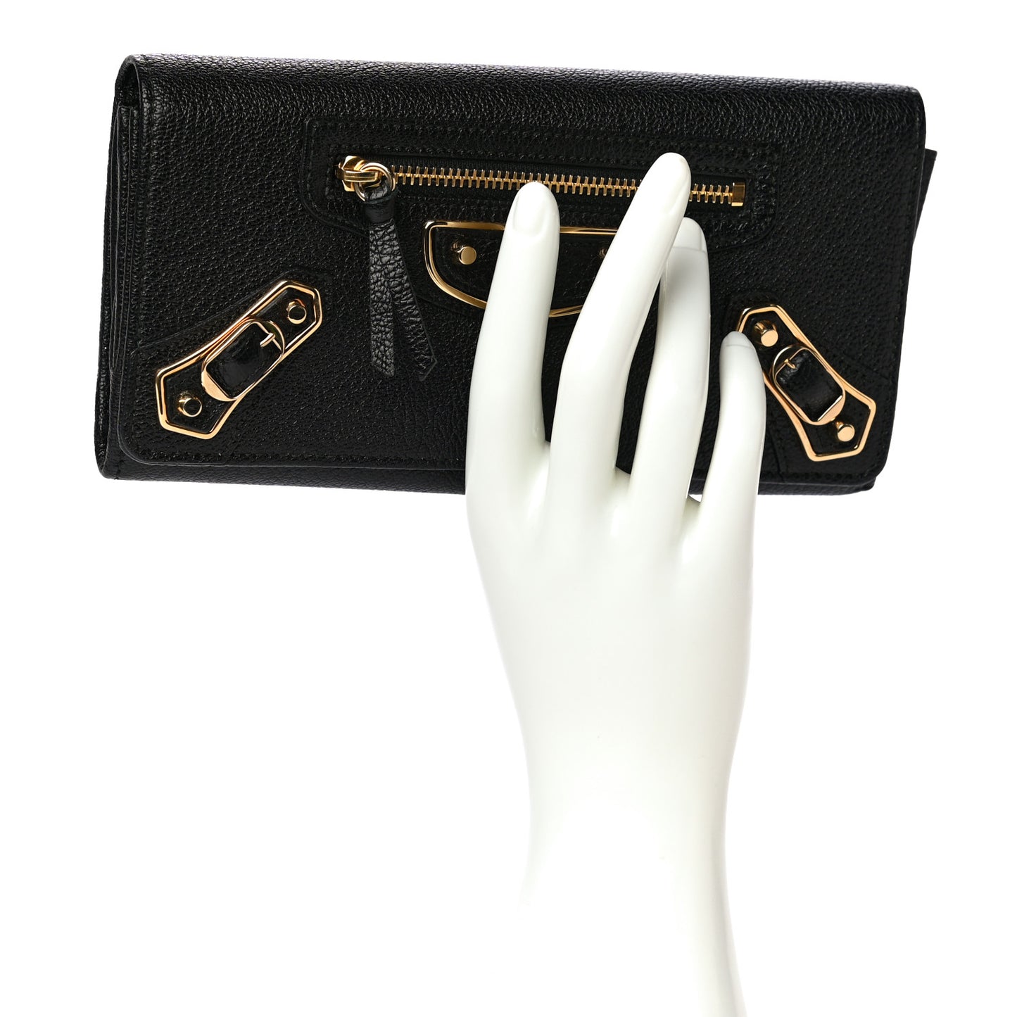 Chevre Gold Metallic Edge Hardware Money Wallet Black