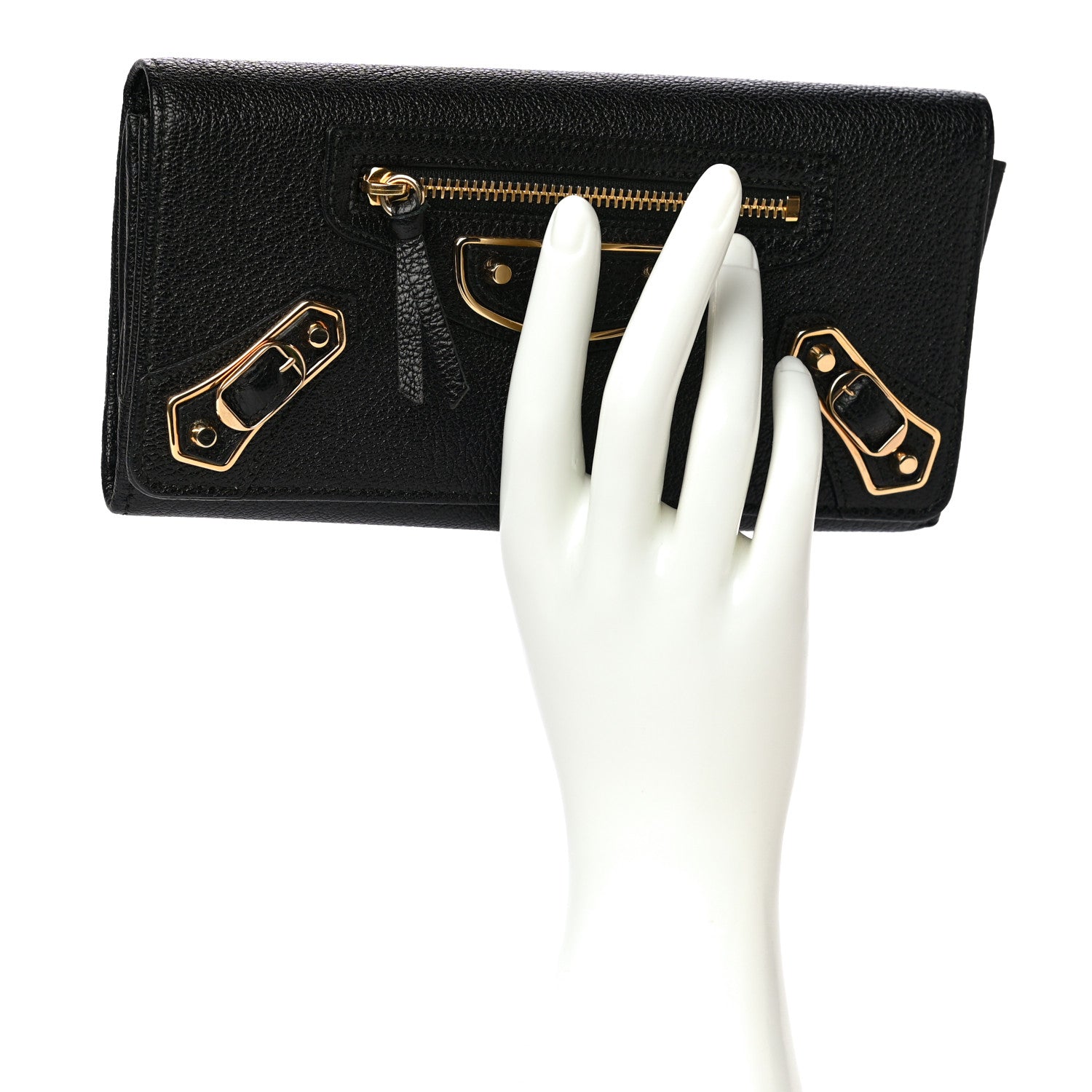 Balenciaga Chevre Gold Metallic Edge Hardware Money Wallet Black 1 of 10