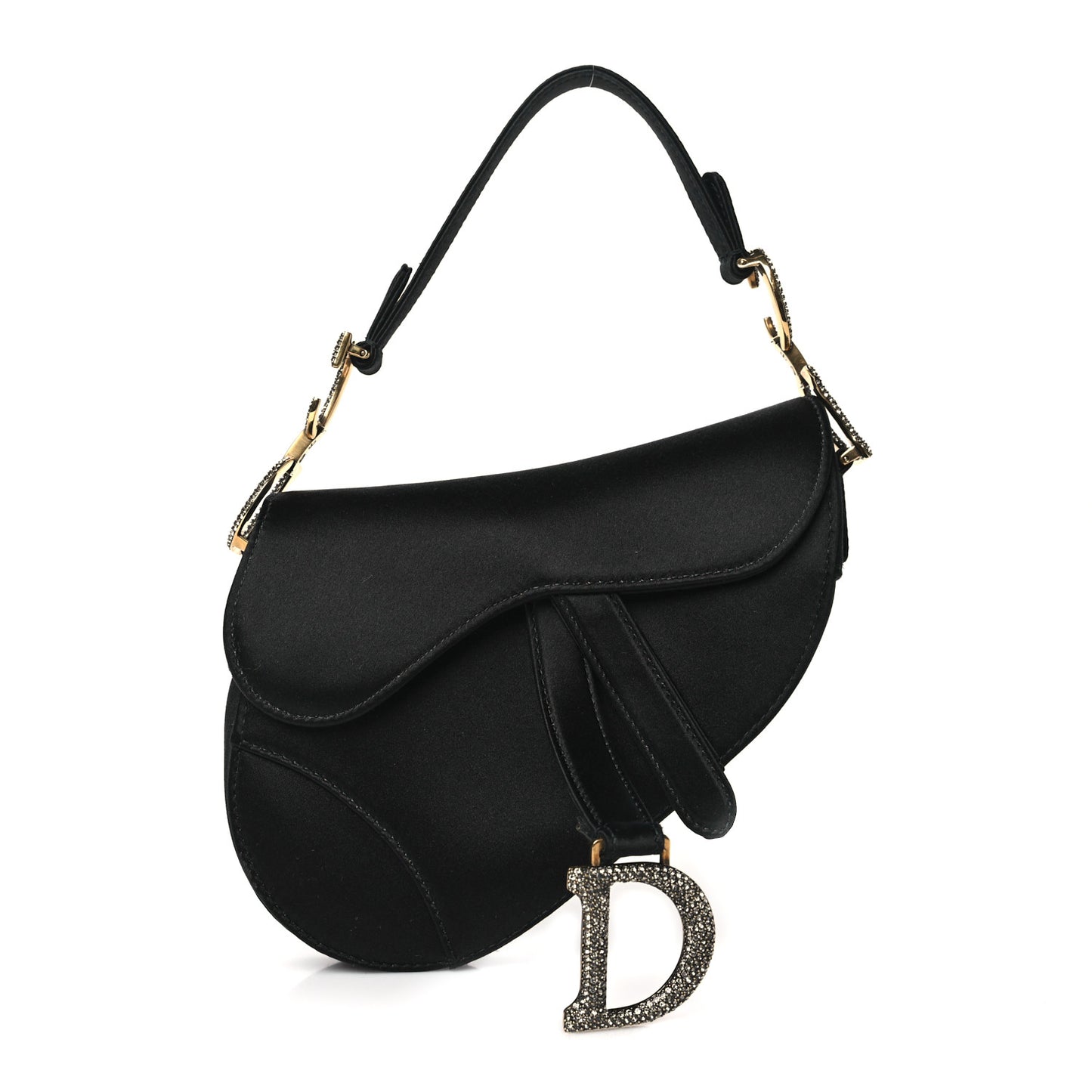 Satin Crystal Mini Saddle Bag Black