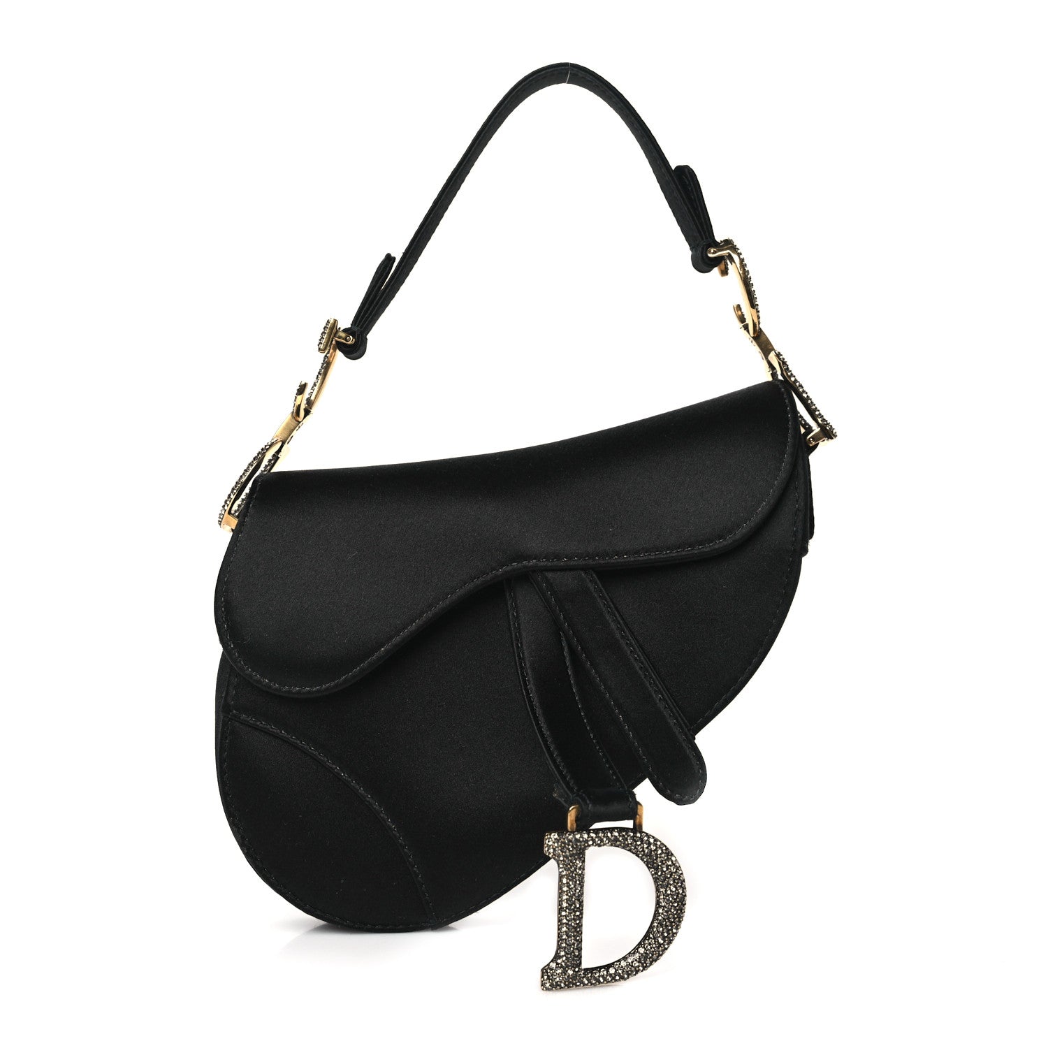 Christian Dior Satin Crystal Mini Saddle Bag Black 1 of 9