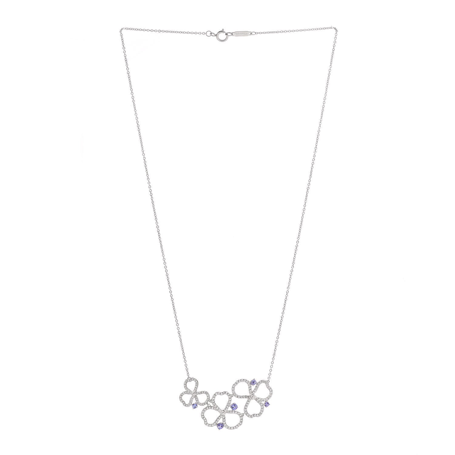 Tiffany Platinum Diamond Tanzanite Paper Flowers Open Cluster Pendant Necklace 3 of 6