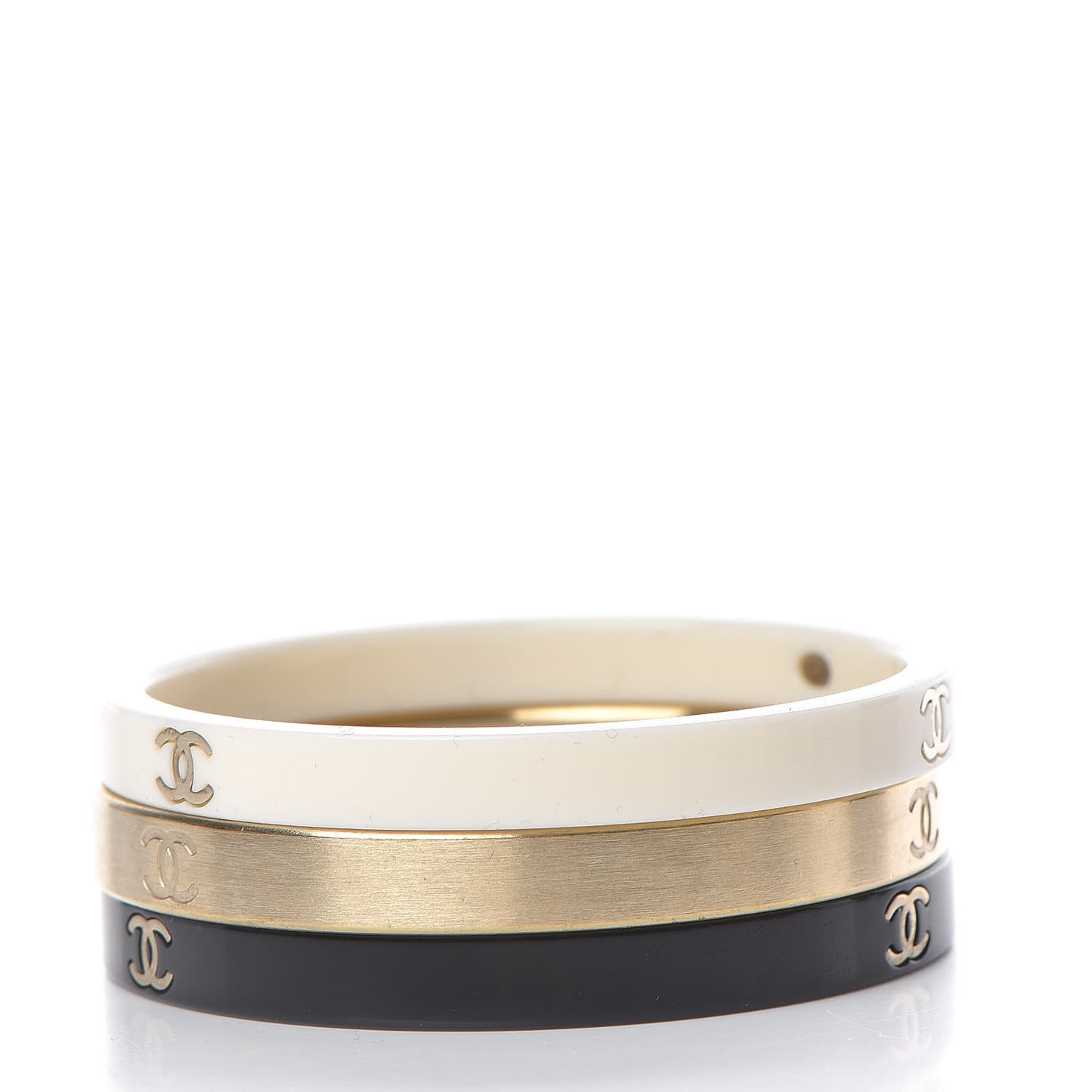 Resin Metal CC Bangle Set of 3 Black White Gold