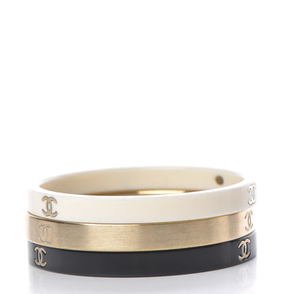 Chanel Resin Metal CC Bangle Set of 3 Black White Gold 3 of 6