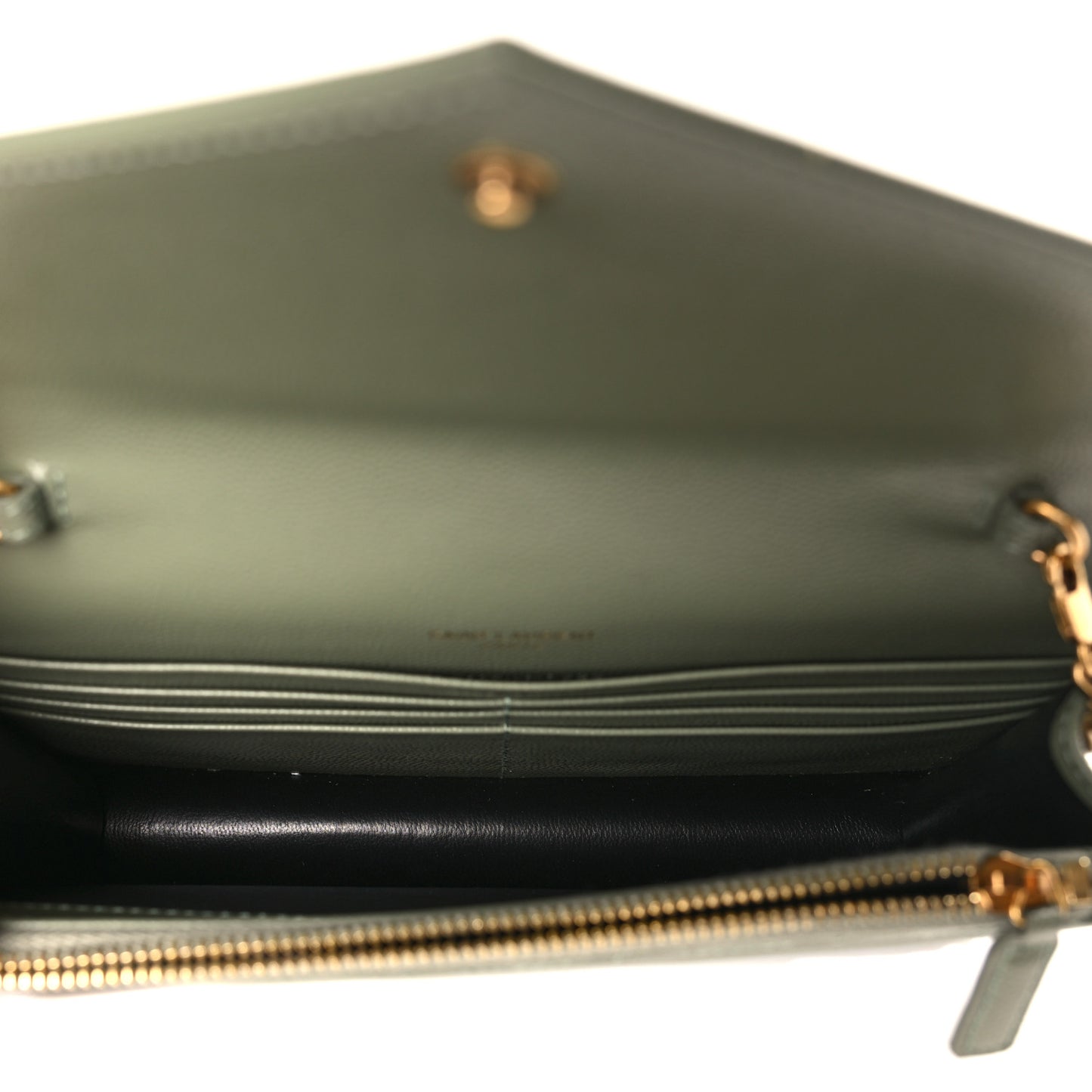 Grain De Poudre Matelasse Chevron Monogram Envelope Chain Wallet Pistache