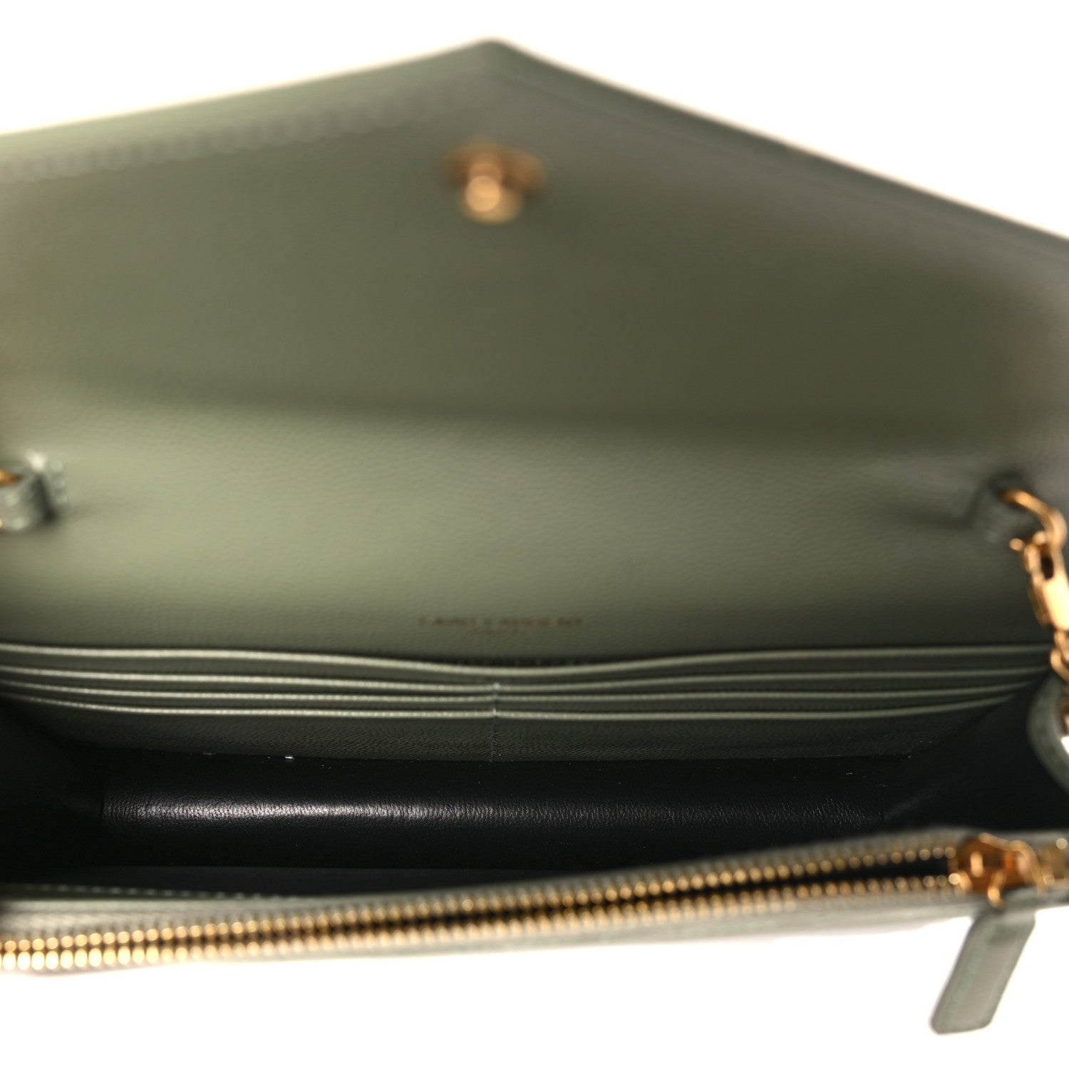 Saint Laurent Grain De Poudre Matelasse Chevron Monogram Envelope Chain Wallet Pistache 5 of 9