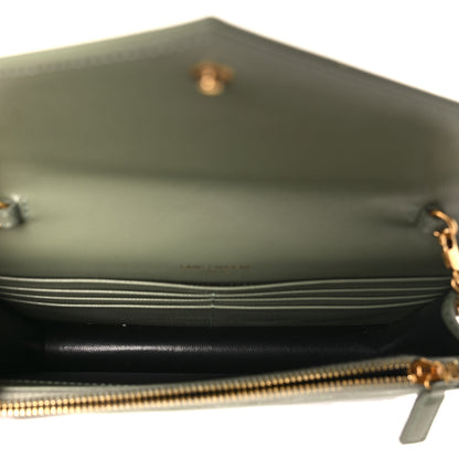 Saint Laurent Grain De Poudre Matelasse Chevron Monogram Envelope Chain Wallet Pistache 5 of 9