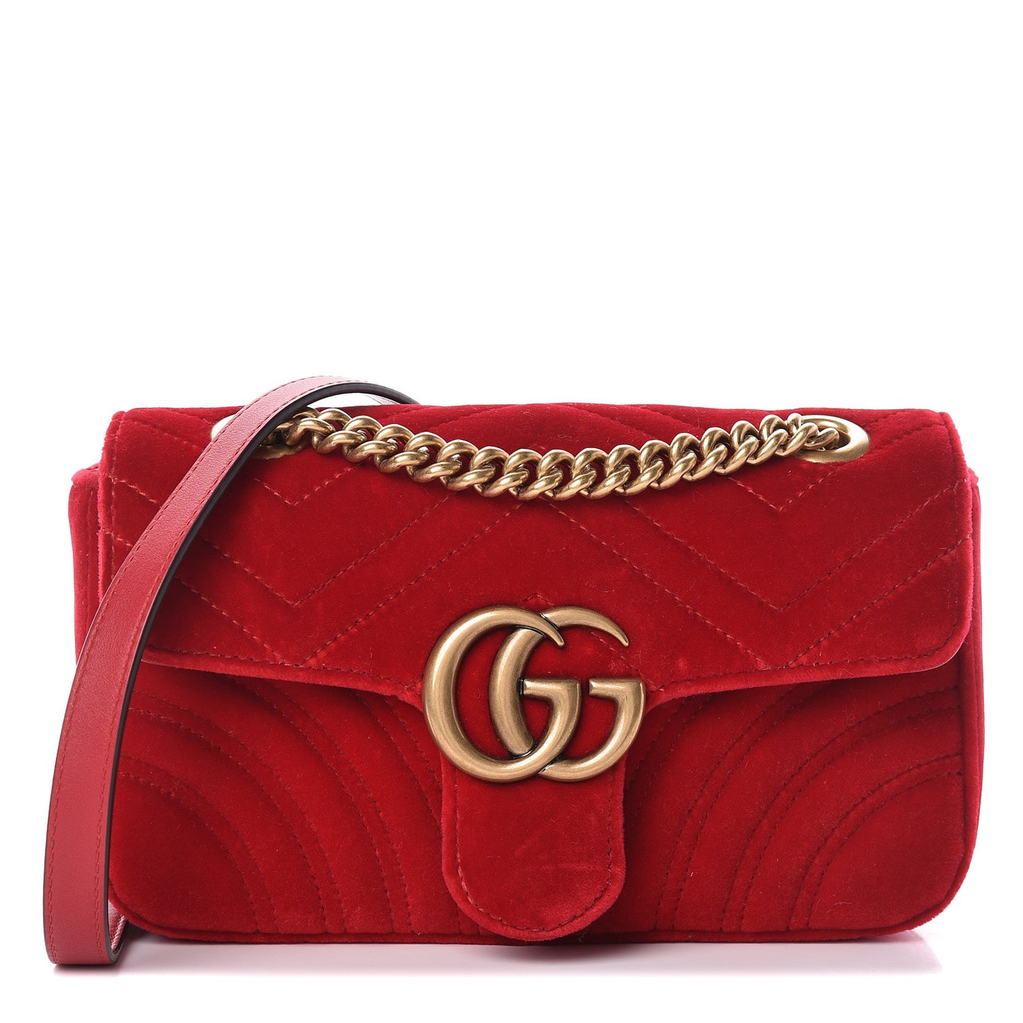 Velvet Matelasse Mini GG Marmont Shoulder Bag Hibiscus Red