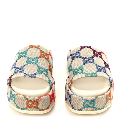 Gucci Linen Psychedelic Mini GG Monogram Angelina Platform 55mm Slide Sandals 39 Multicolor 3 of 11