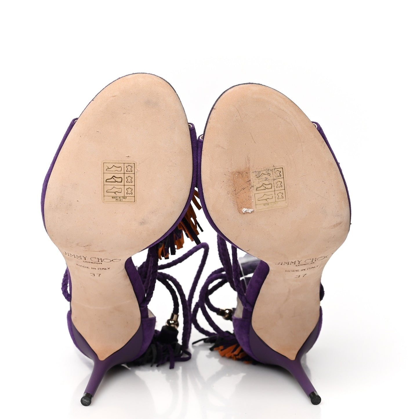 Suede Mindy Fringe Ankle Wrap Sandals 37 Purple