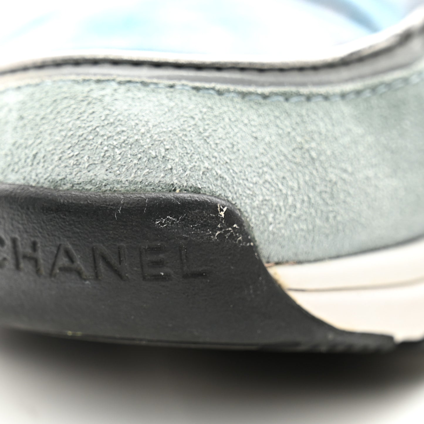 Nylon Lambskin Suede Calfskin CC Sneakers 39 Blue Grey White
