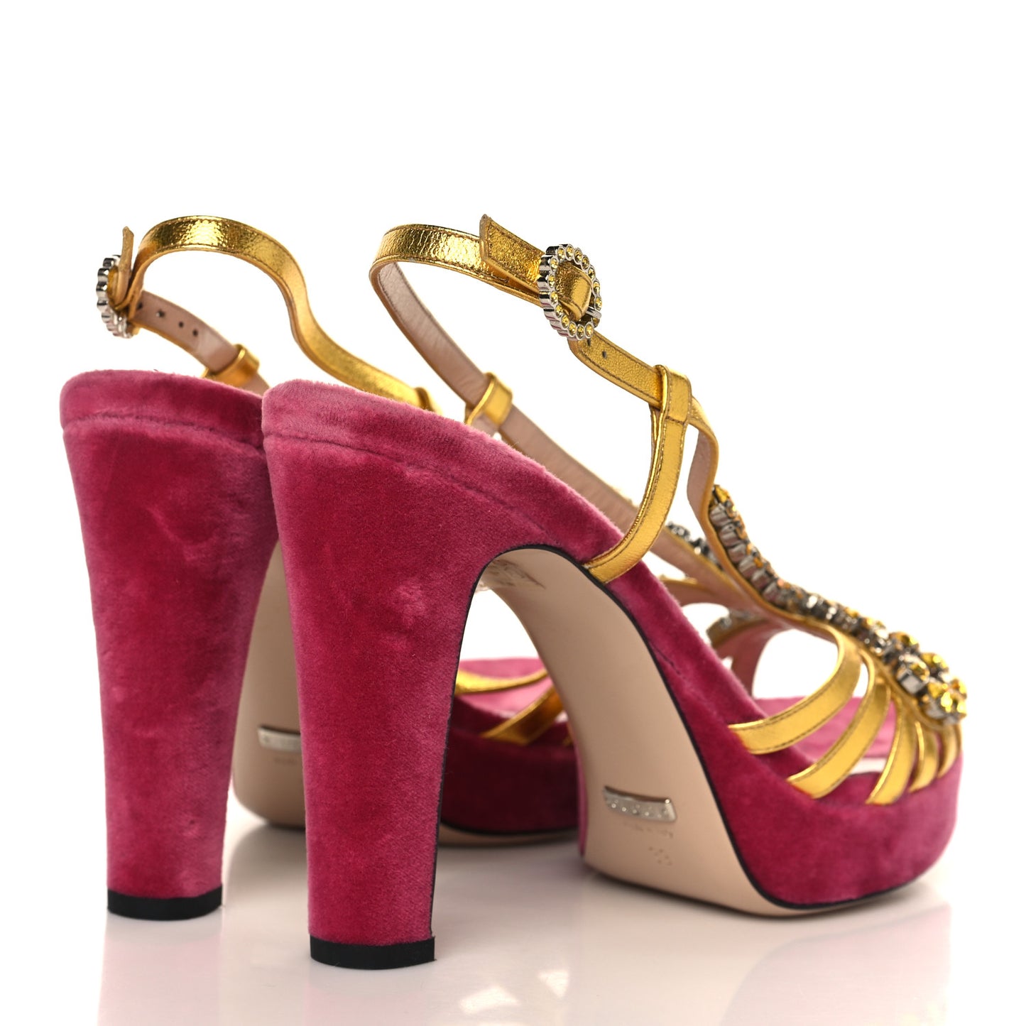 Velvet Nappa Crystal Zephyra Slingback Platform High Heel Sandals 39 Pink Gold