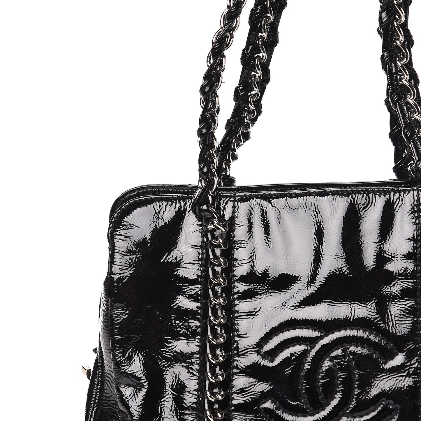 Patent Calfskin Small Luxe Ligne Tote Black