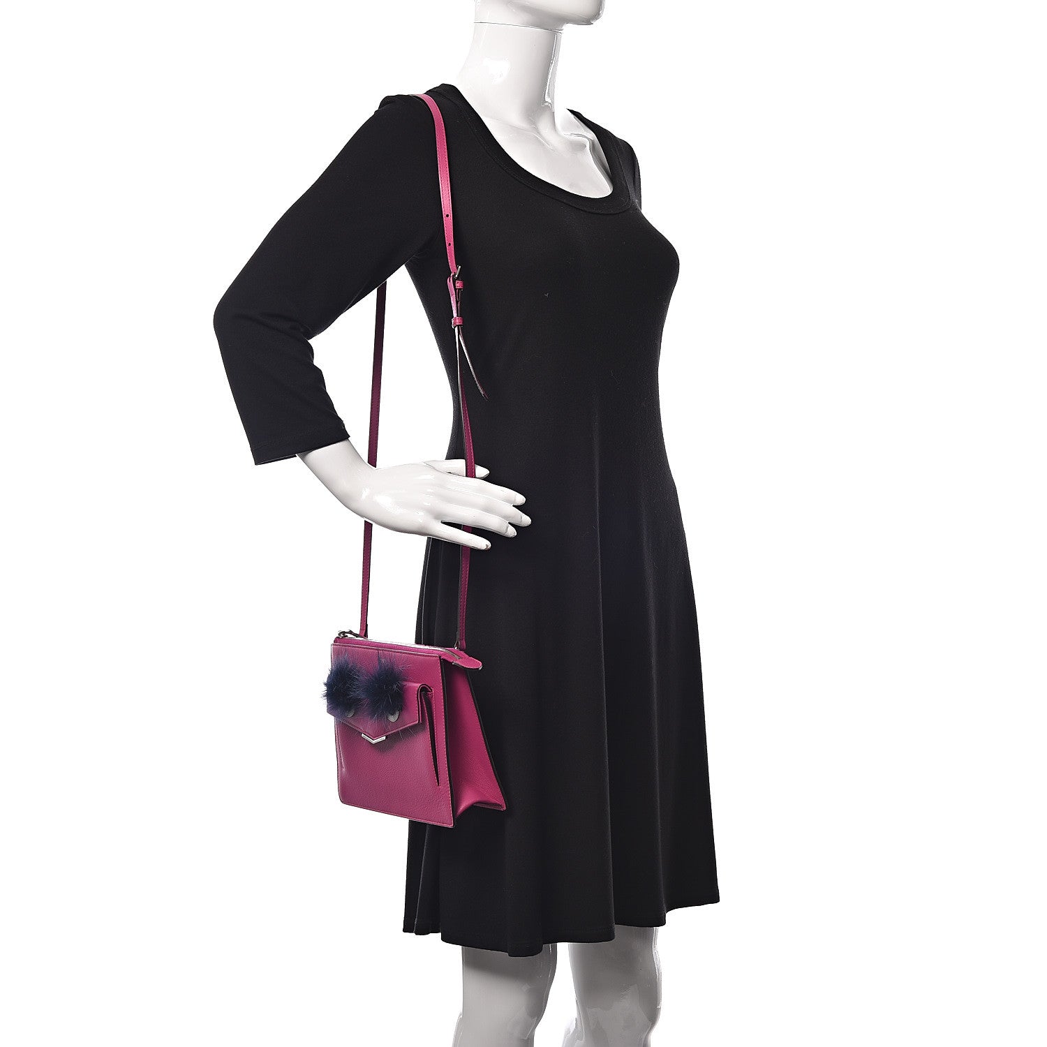 Fendi Vitello Dolce Fox Fur Monster Eyes Mini 2Jours Pouch Magenta 2 of 9