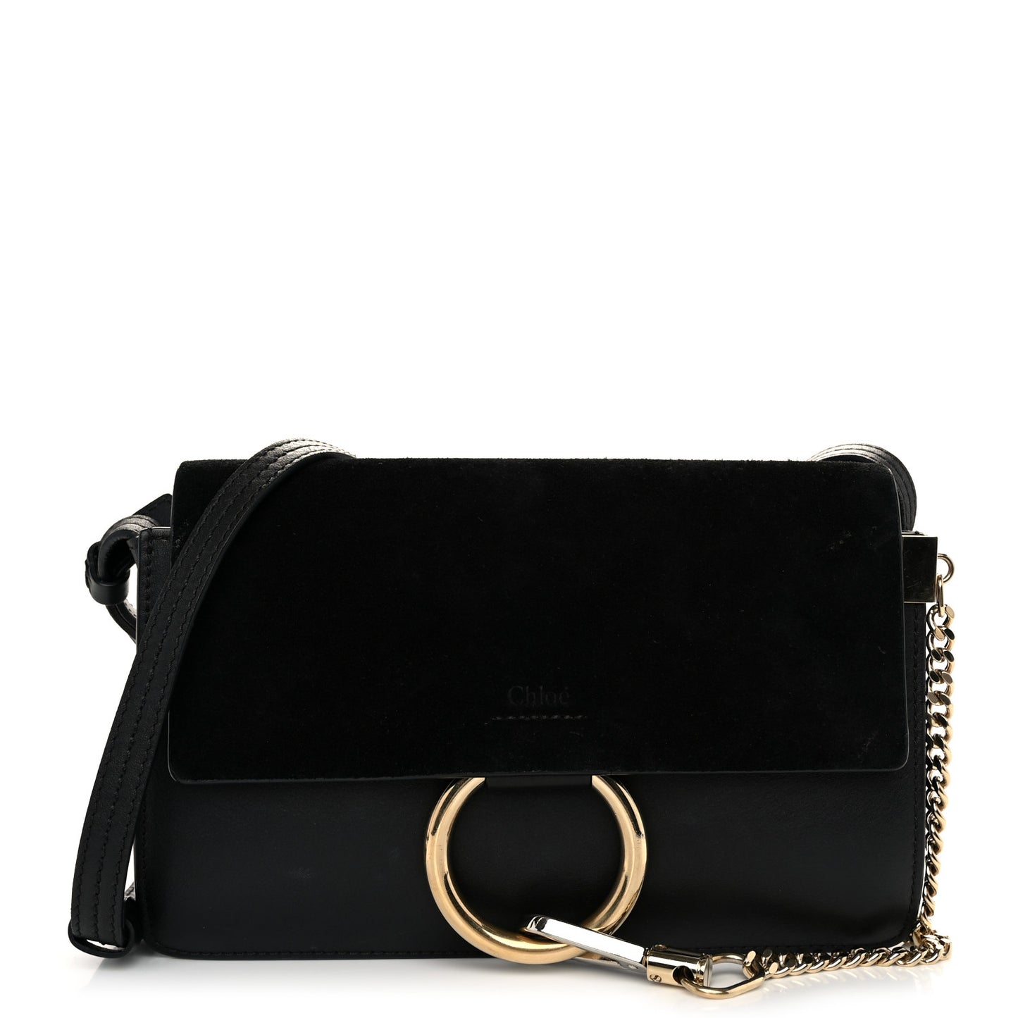 Suede Calfskin Small Faye Shoulder Bag Black