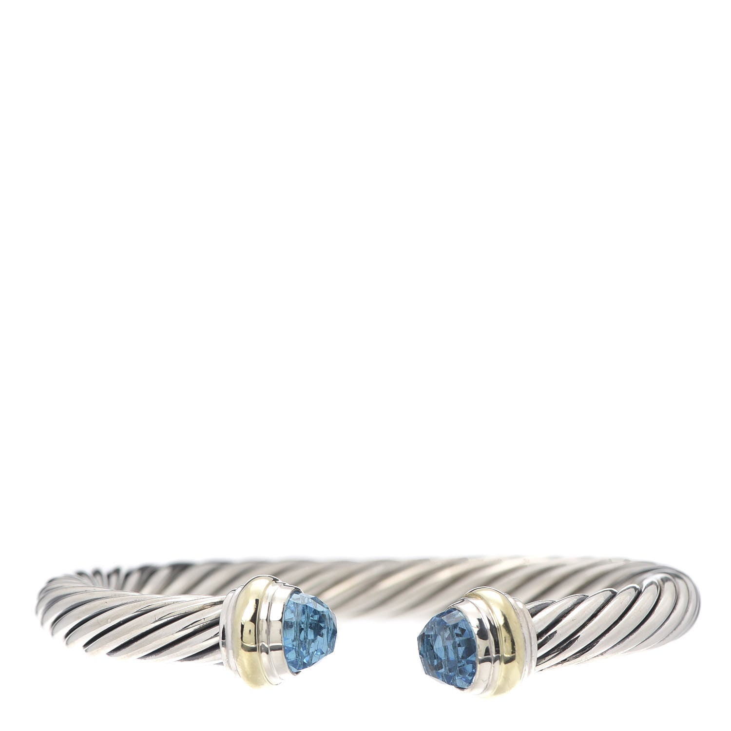 David Yurman Sterling Silver 14K Yellow Gold Blue Topaz 7mm Cable Classics Bracelet 1 of 5