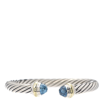 David Yurman Sterling Silver 14K Yellow Gold Blue Topaz 7mm Cable Classics Bracelet 1 of 5