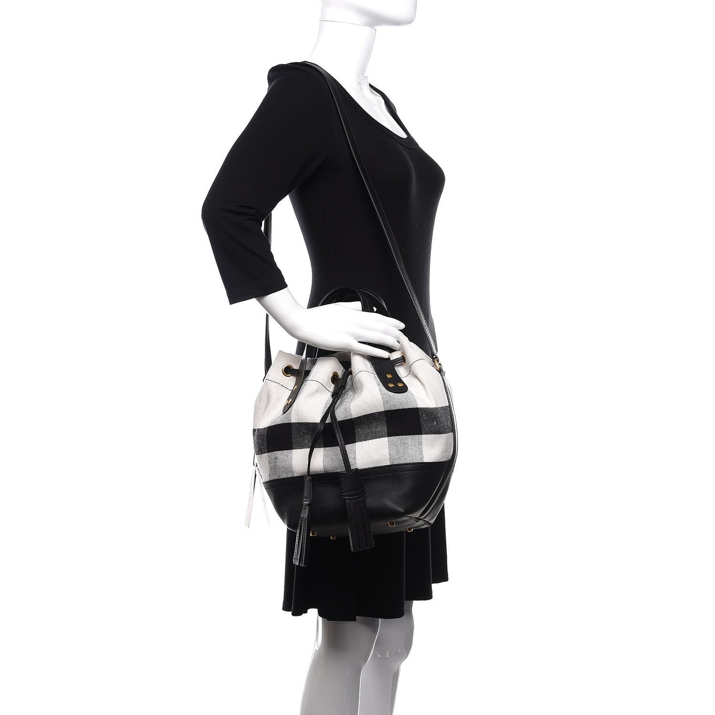 Grainy Calfskin House Check Canvas Small Heston Crossbody White Black