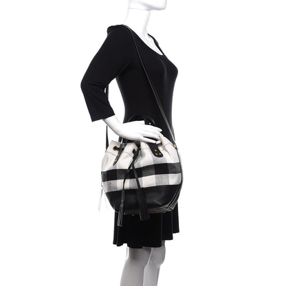 Burberry Grainy Calfskin House Check Canvas Small Heston Crossbody White Black 2 of 10