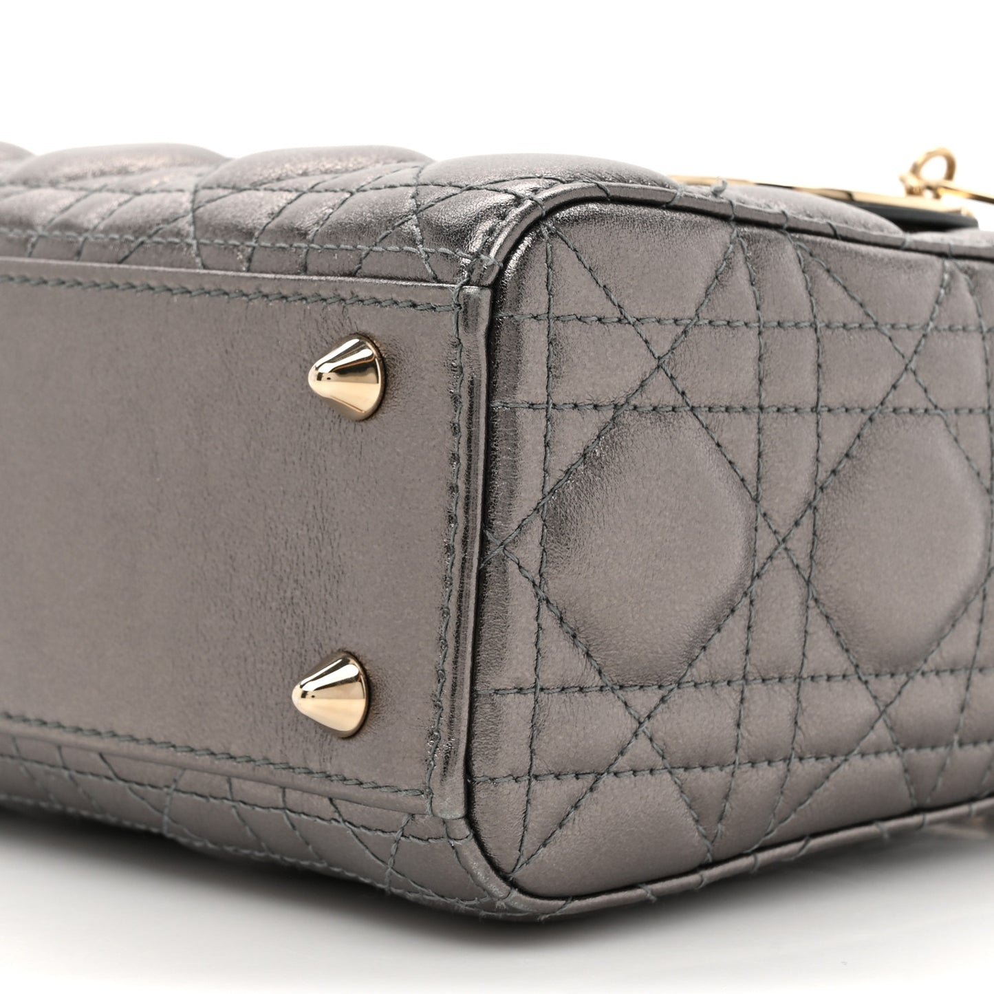Lambskin Cannage Small My ABCDior Lady Dior Metallic Grey
