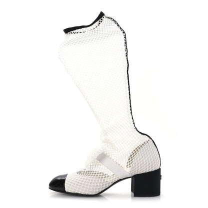 Chanel Mesh Kid Suede Patent Mary Jane Short Boots 39 White Black 1 of 13