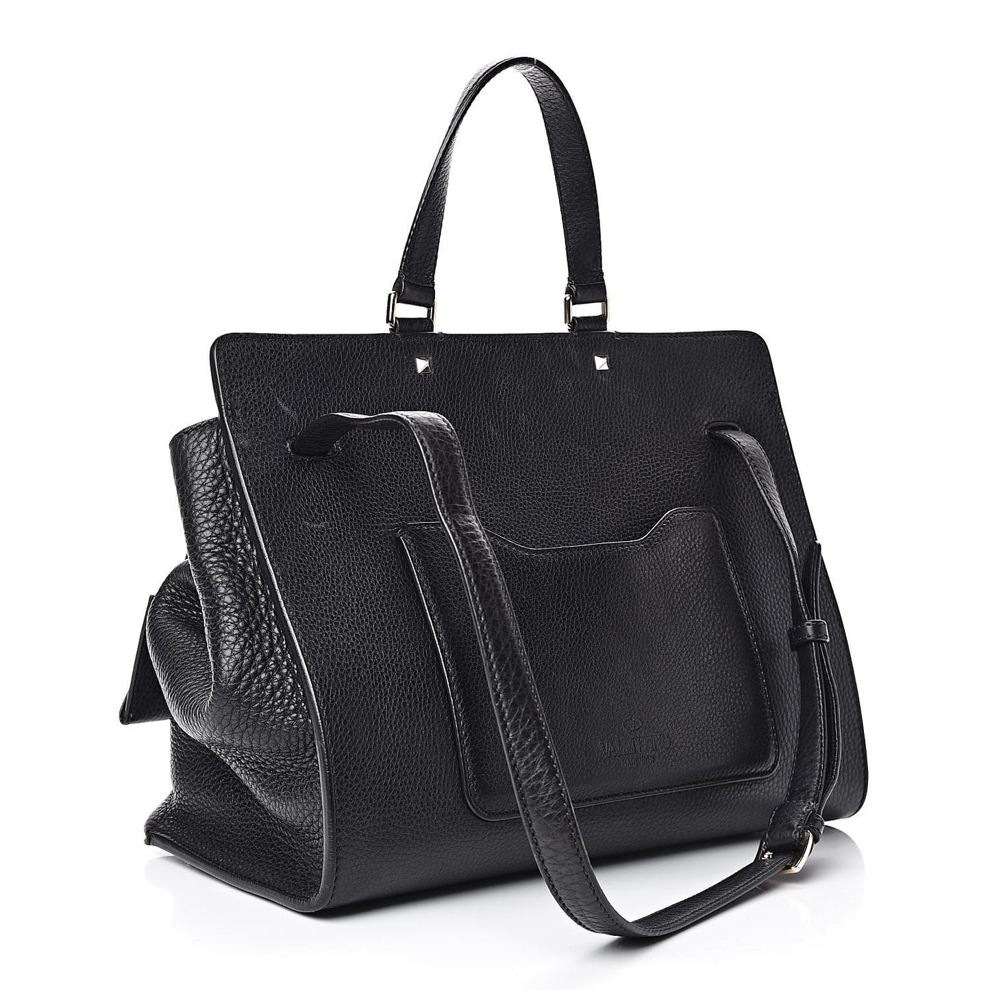 Pebbled Calfskin Large JoyLock Satchel Black