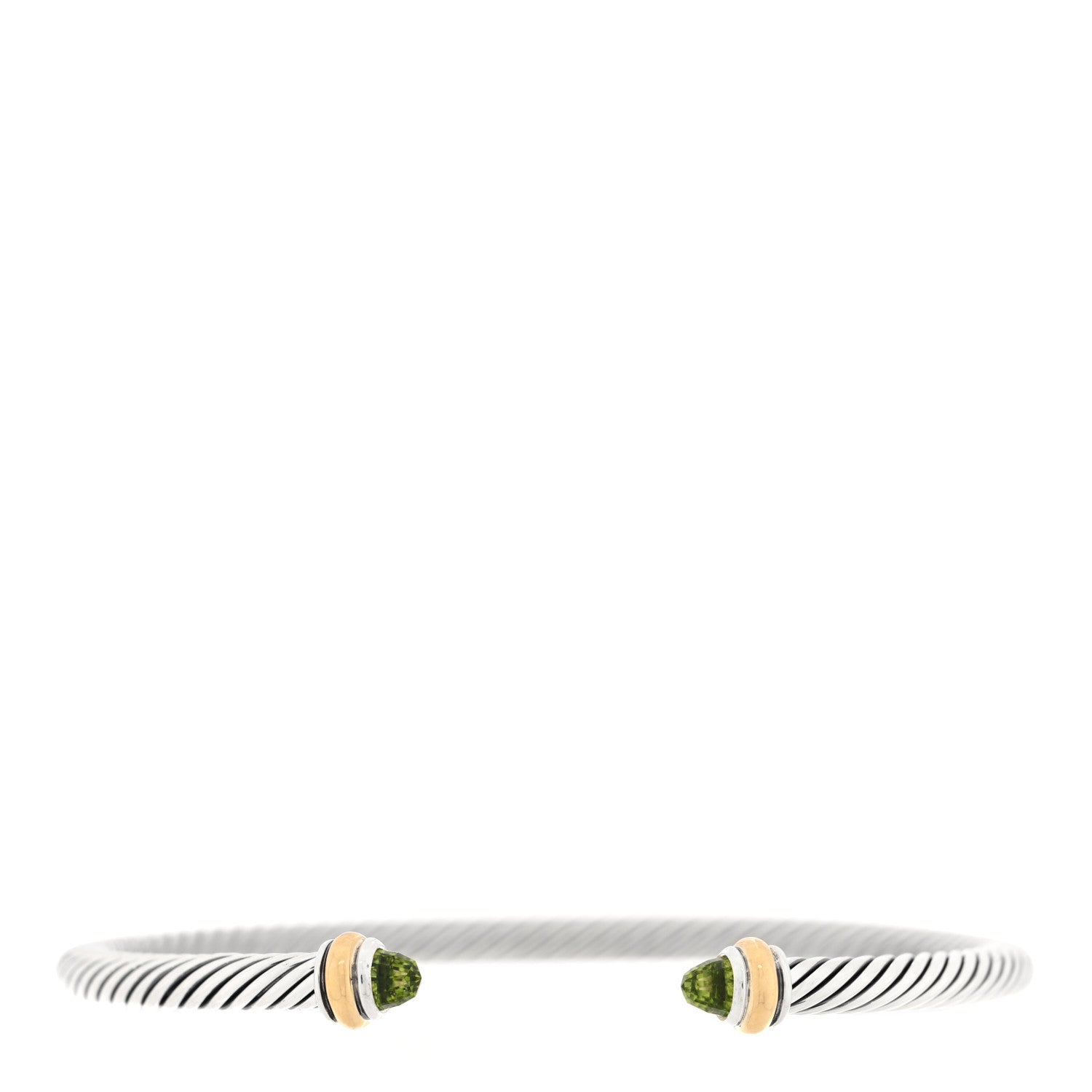 David Yurman Sterling Silver 18K Yellow Gold Peridot 4mm Cable Classics Bracelet 1 of 3