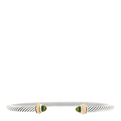 David Yurman Sterling Silver 18K Yellow Gold Peridot 4mm Cable Classics Bracelet 1 of 3