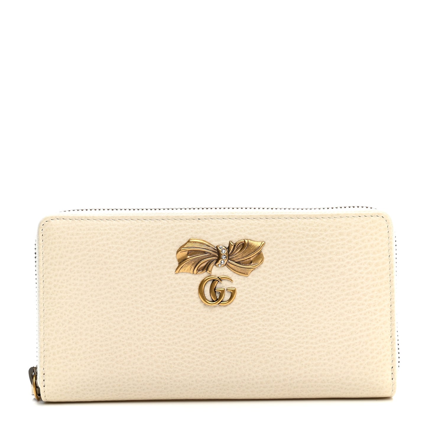 Calfskin GG Marmont Bow Zip Around Wallet Ivory
