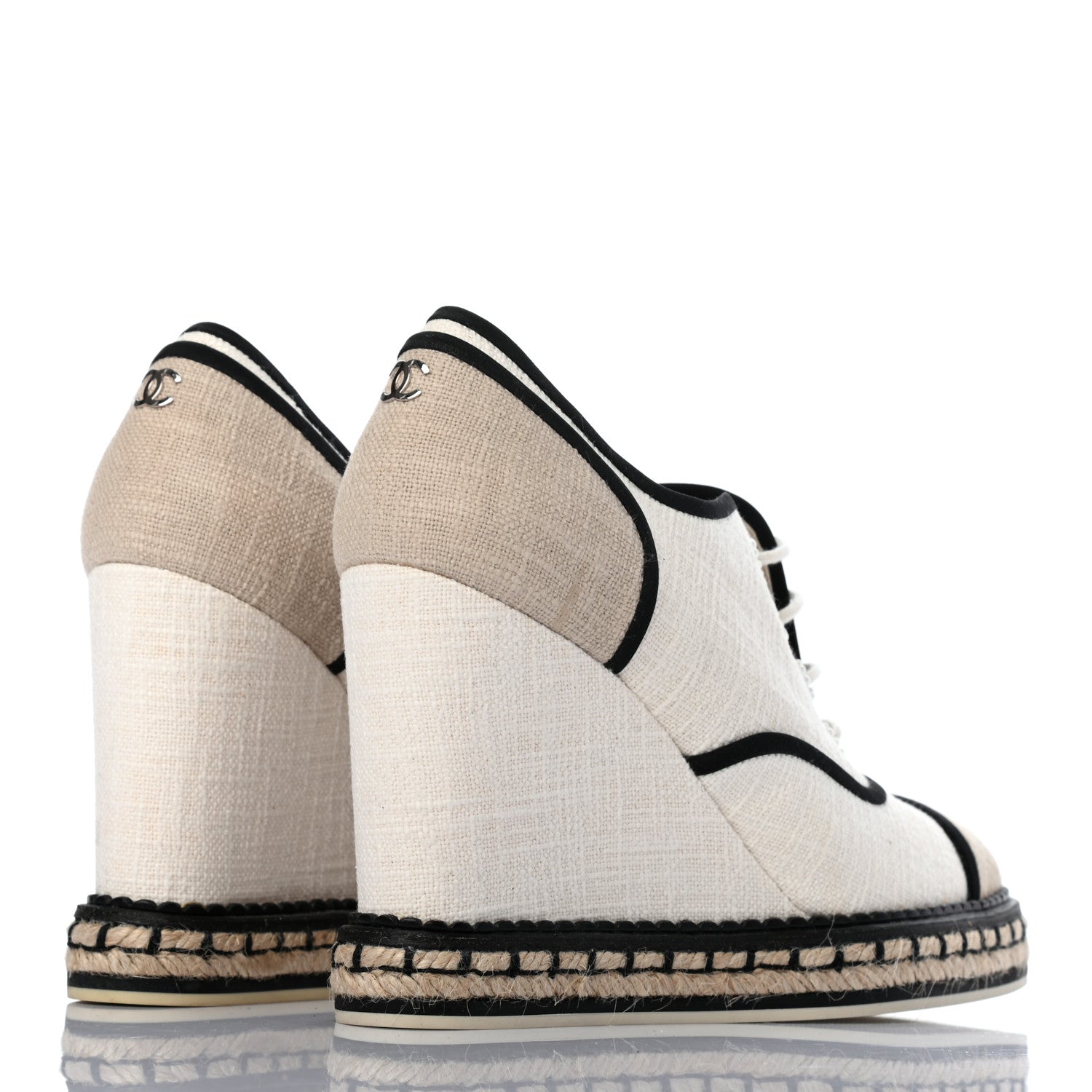 Chanel Raffia Lace Up Wedge Espadrilles 37.5 Beige 4 of 8