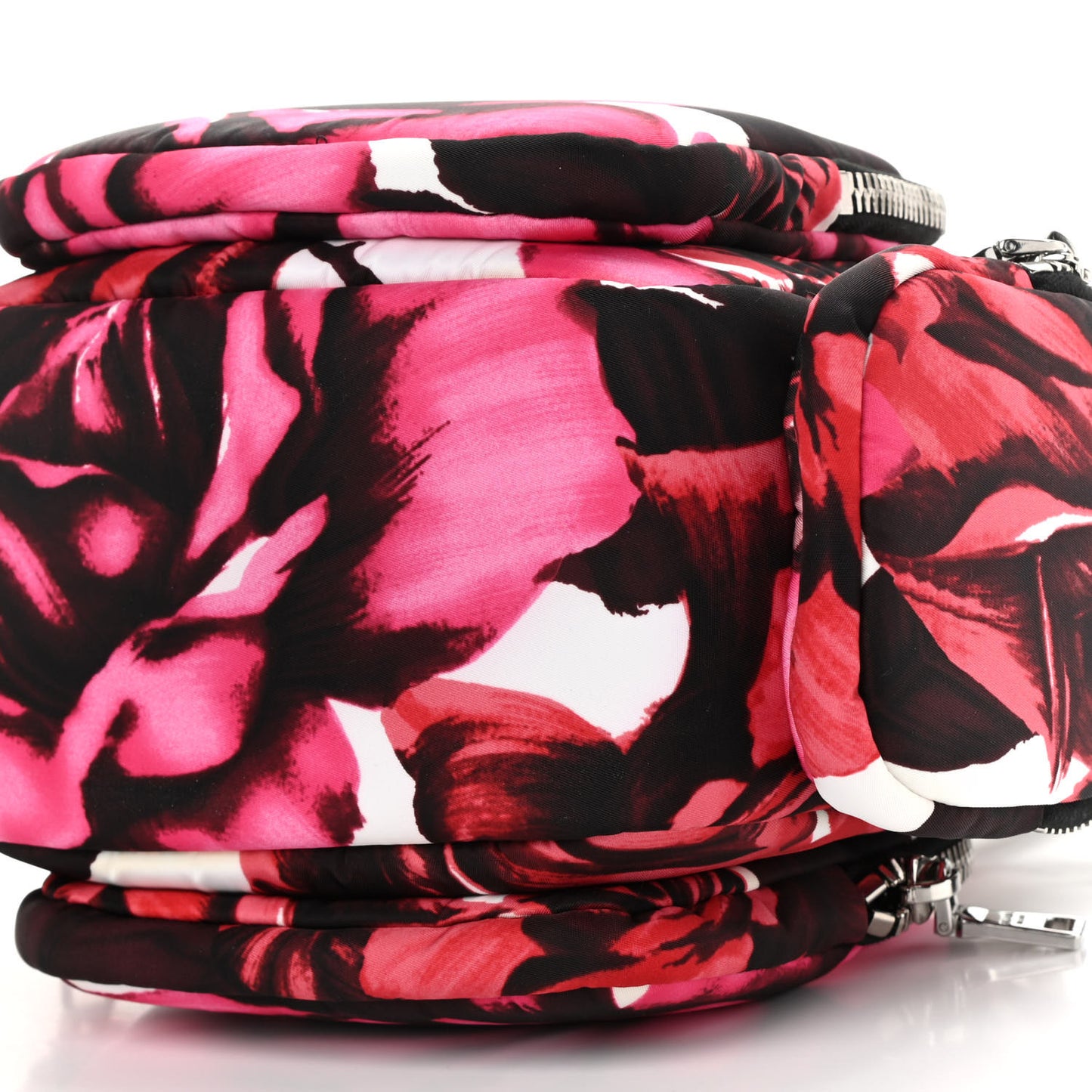 Tessuto Nylon Roses Print Pocket Top Handle Cargo Bag Pink