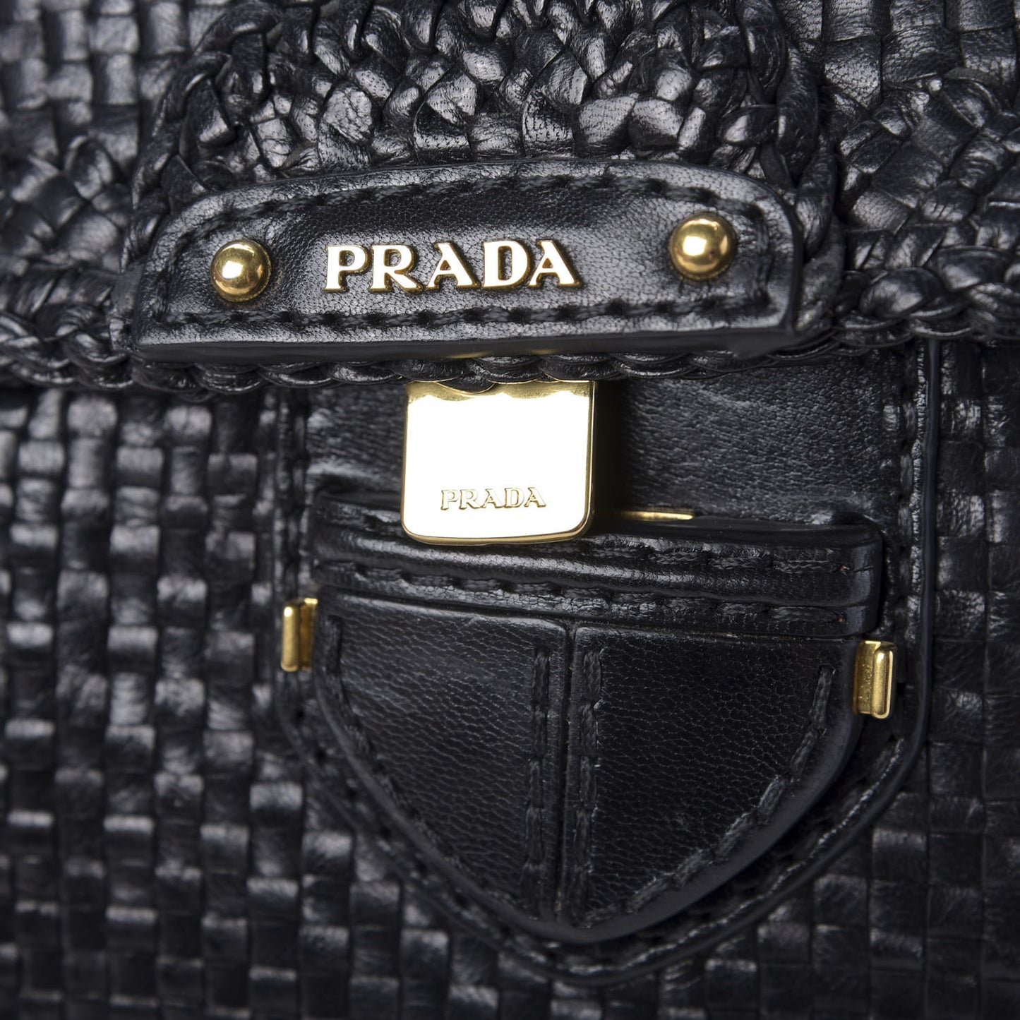 Goatskin Woven Top Handle Satchel Black