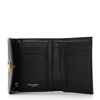 Saint Laurent Grain De Poudre Matelasse Chevron Monogram Compact Tri Fold Wallet Black 5 of 11