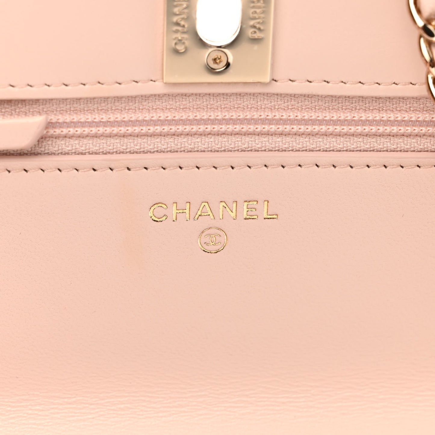 Lambskin Quilted Trendy CC Wallet On Chain WOC Light Beige