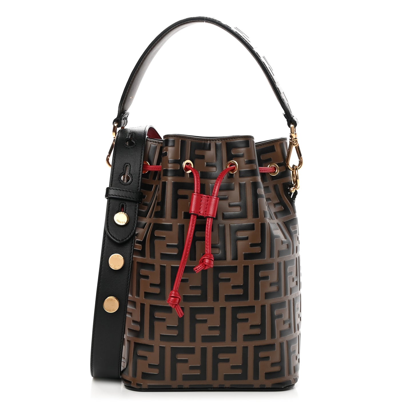 Vitello Grace F is Fendi Bi-Color FF 1974 Embossed Grande Mon Tresor Bucket Bag Maya Black Fragola