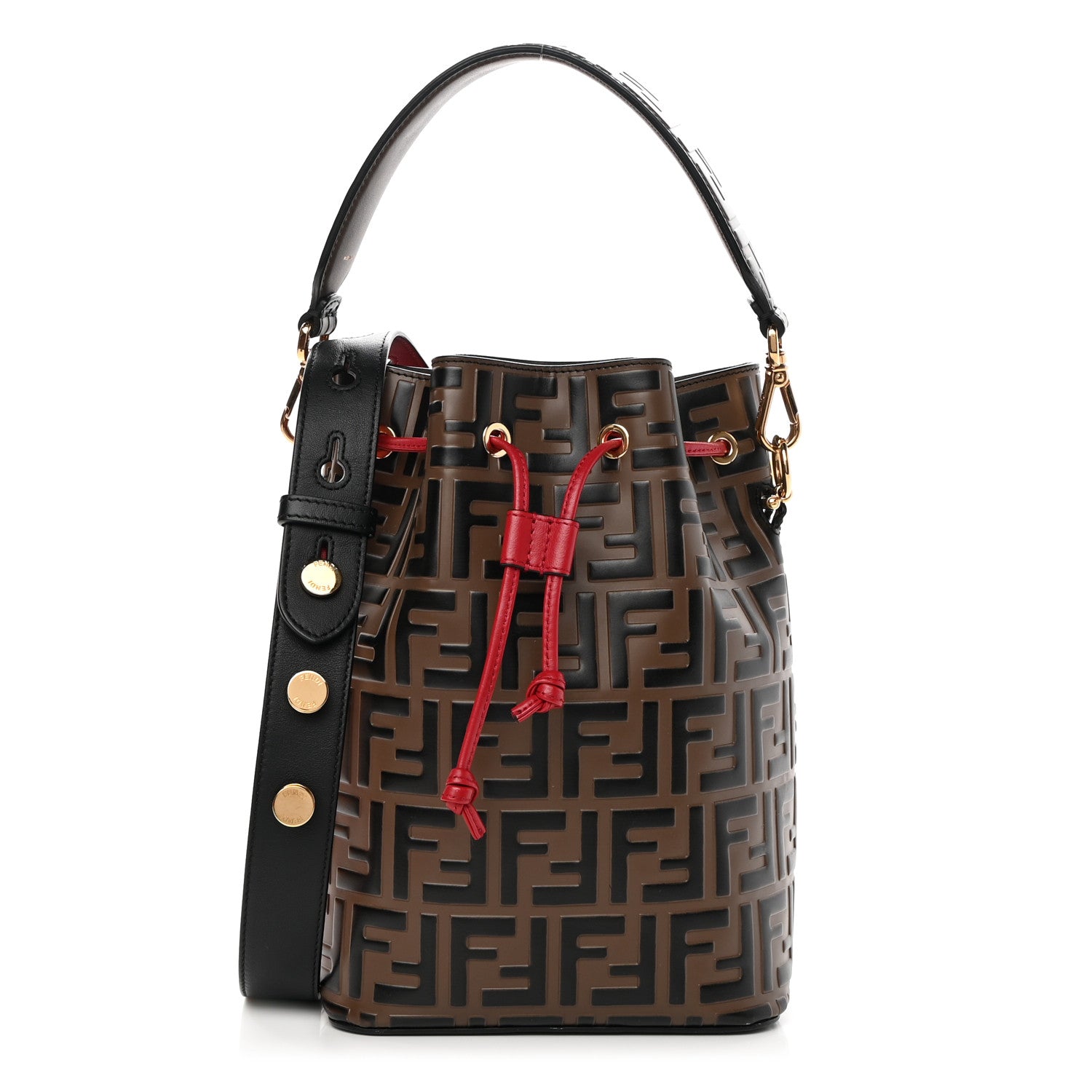 Fendi Vitello Grace F is Fendi Bi-Color FF 1974 Embossed Grande Mon Tresor Bucket Bag Maya Black Fragola 1 of 12