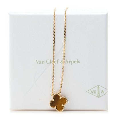 Van Cleef & Arpels 18K Yellow Gold Tiger Eye Vintage Alhambra Pendant Necklace 7 of 7