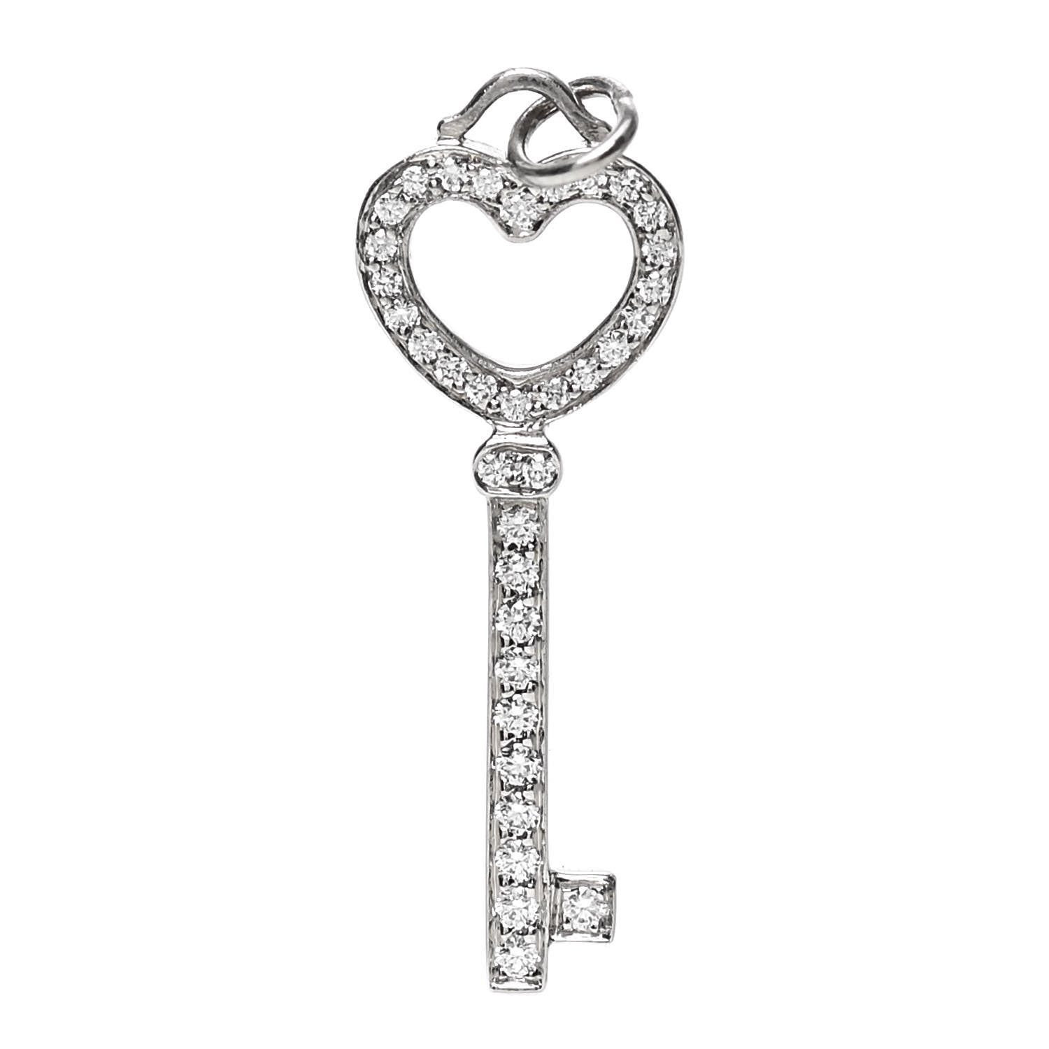 Tiffany Platinum Diamond Heart Key Pendant 1 of 3