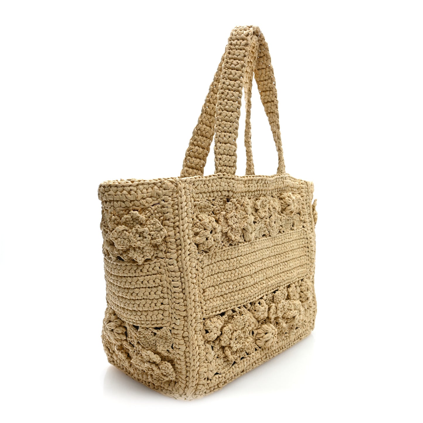 Woven Raffia Floral Embellished Small Book Tote Natural