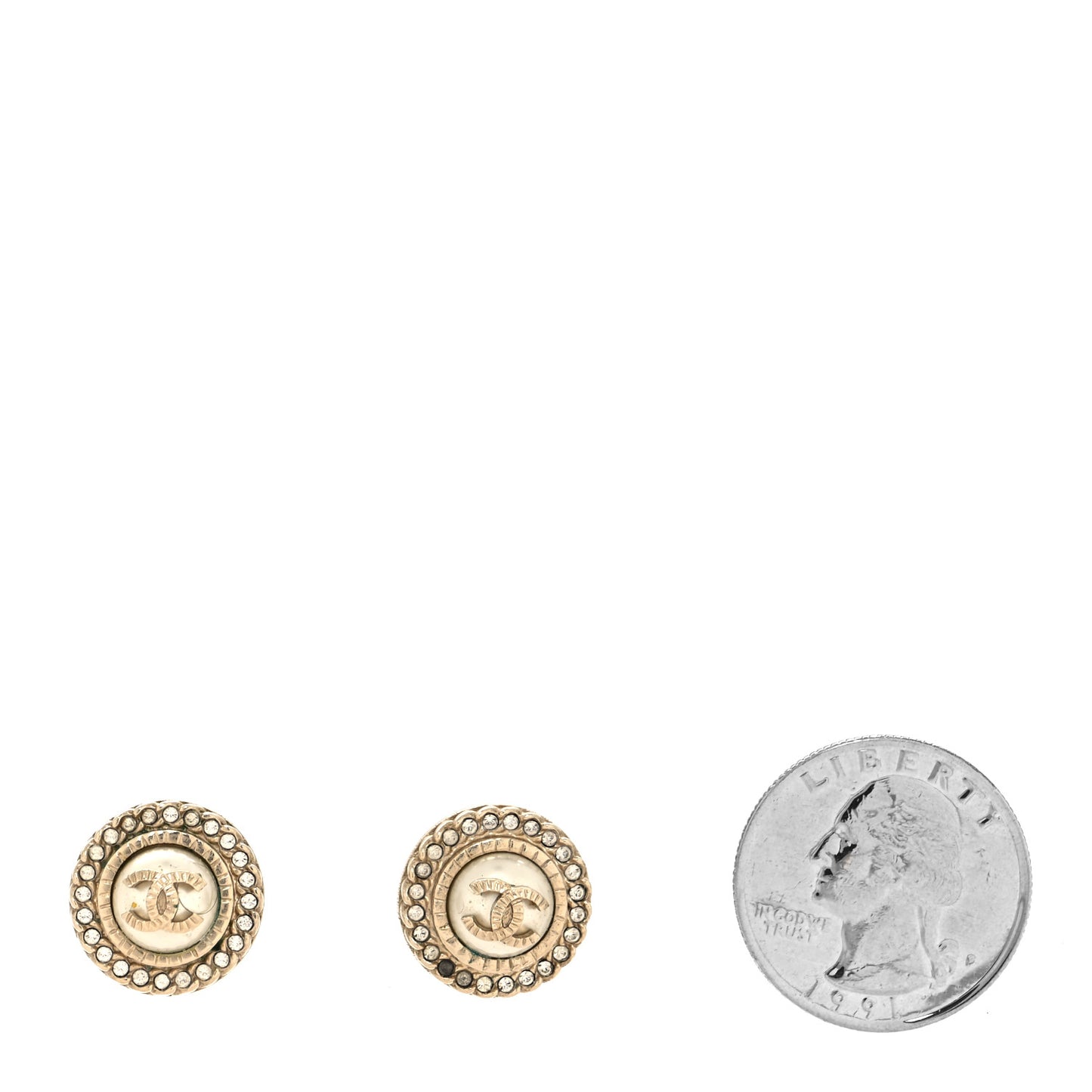 Pearl Crystal CC Round Earrings Light Gold
