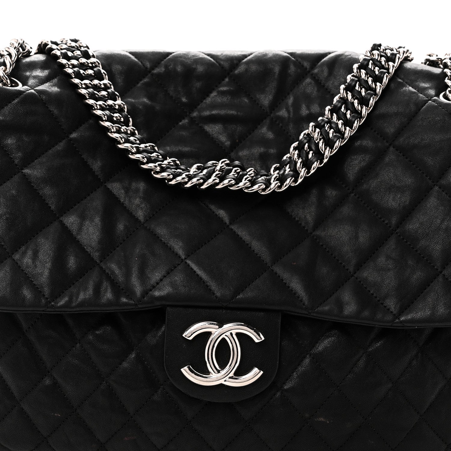 Chanel Washed Lambskin Quilted Maxi Chain Around Flap Black Black 8 of 11