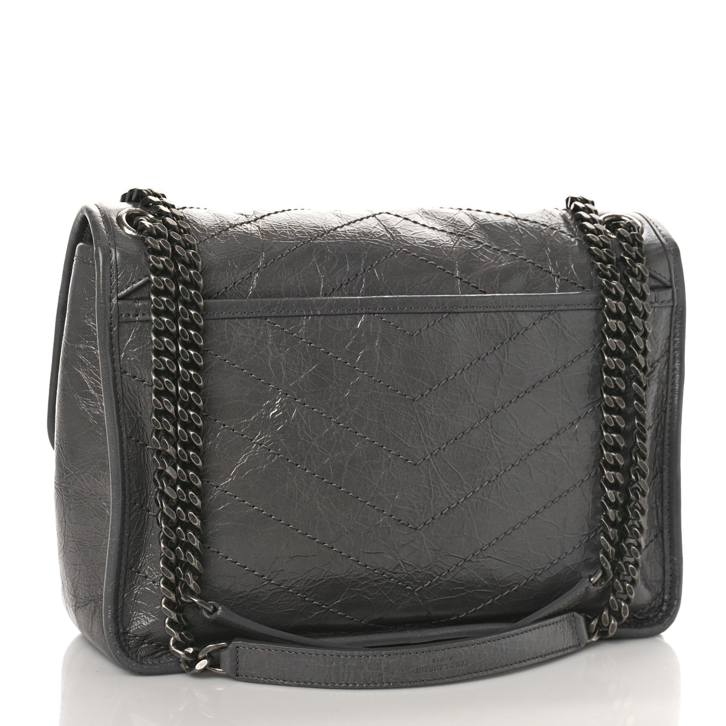 Crinkled Calfskin Matelasse Monogram Medium Niki Chain Satchel Fog
