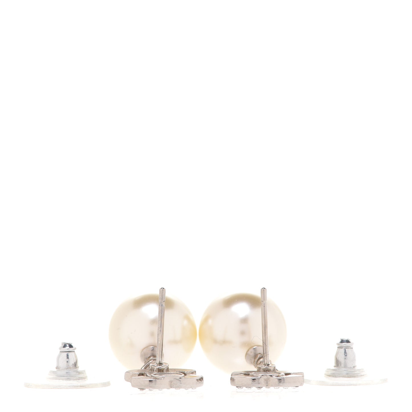 Crystal Pearl CC Drop Earrings Silver Pearly White