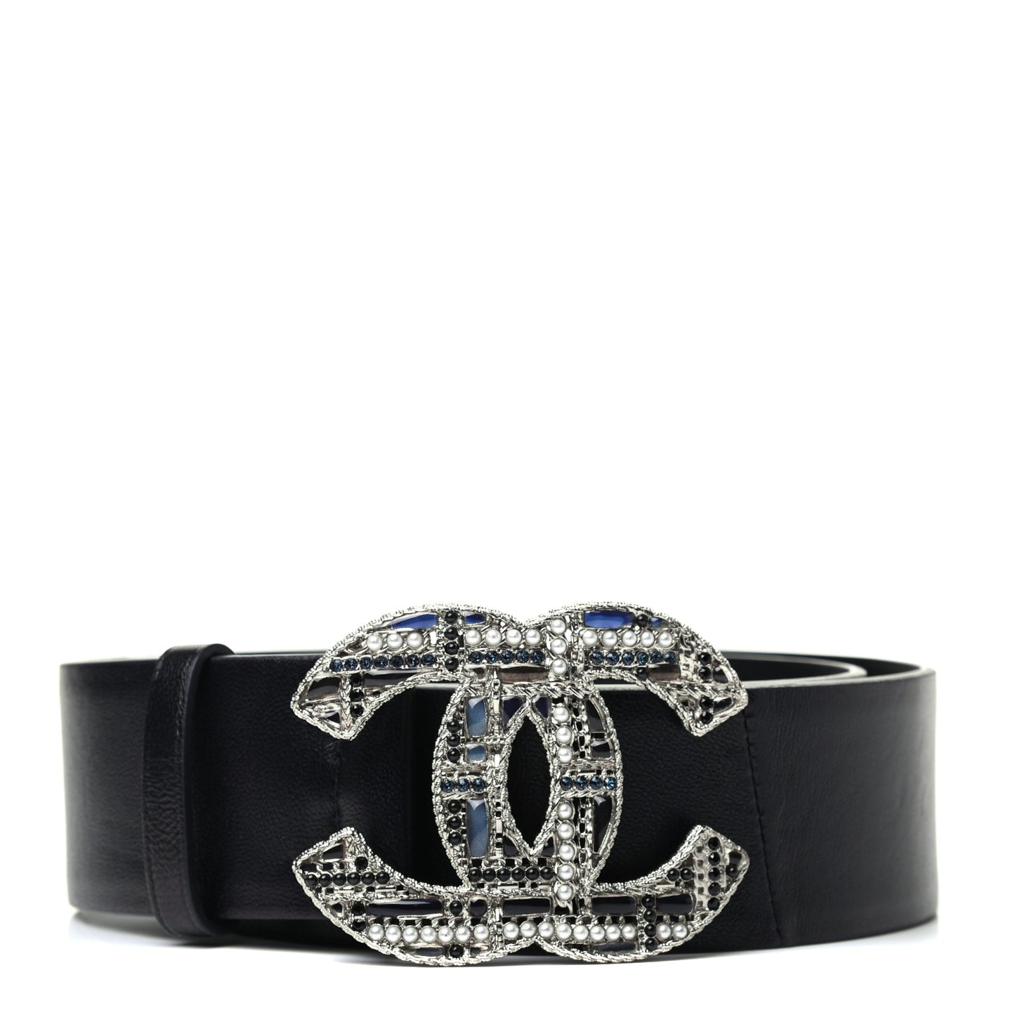 Calfskin Pearl Resin CC Chain Belt 90 36