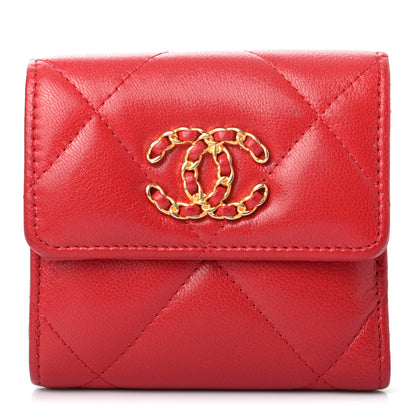 Chanel Goatskin Quilted Chanel 19 Small Flap Wallet Red 1 of 7