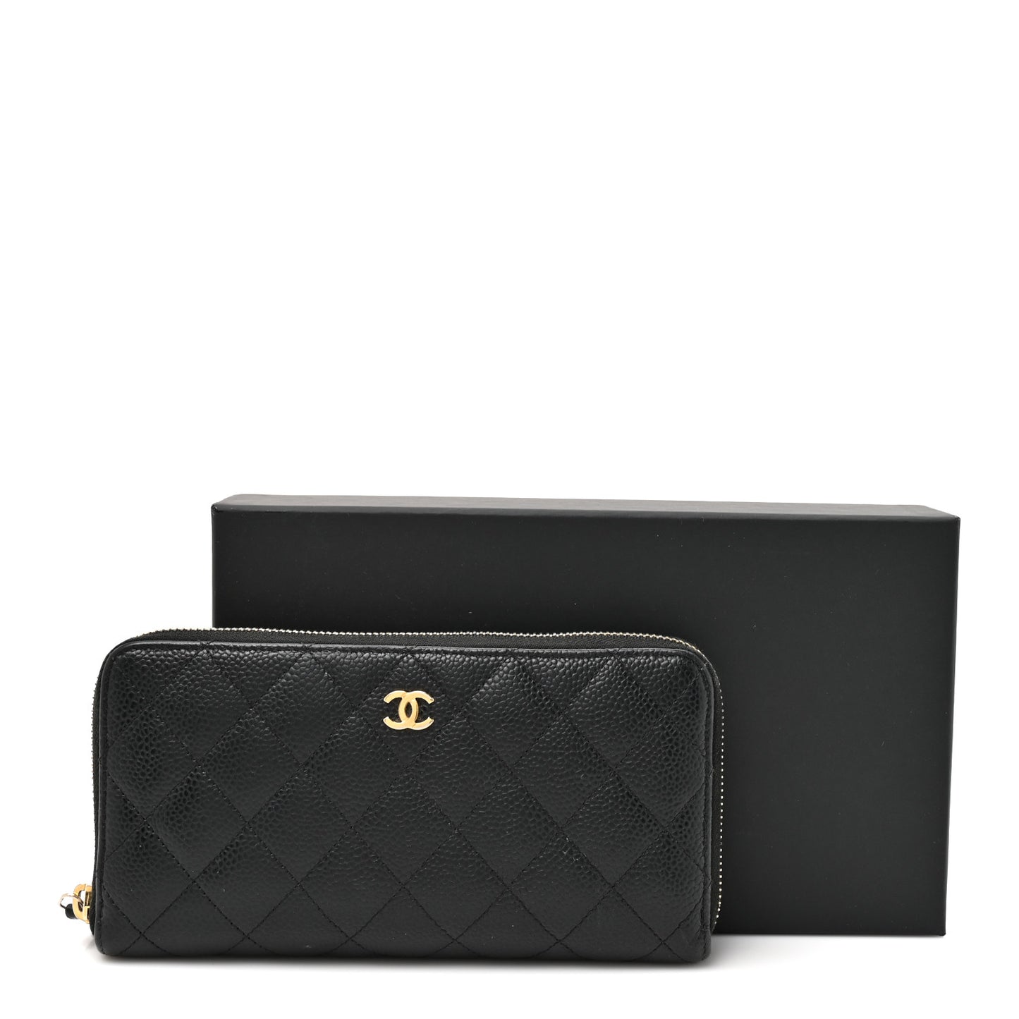 Caviar Quilted Large Gusset Zip Around Wallet Black