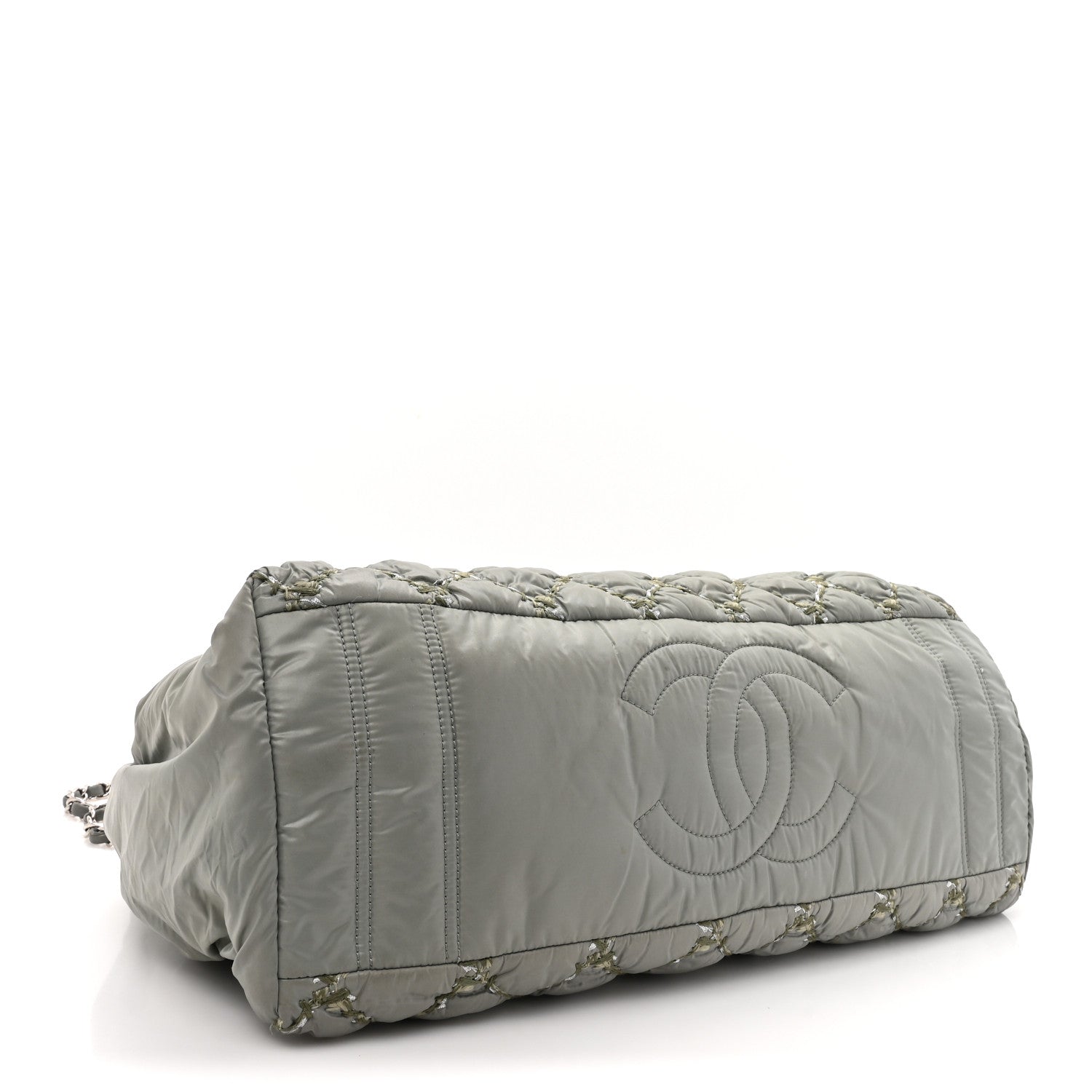 Chanel Nylon Quilted Tweed Stitch Bubble Tote Green 4 of 15