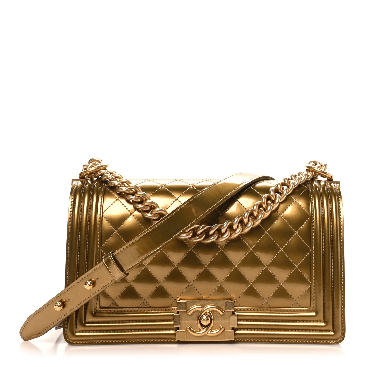 Chanel Metallic Patent Calfskin Quilted Medium Boy Flap Gold 1 of 12
