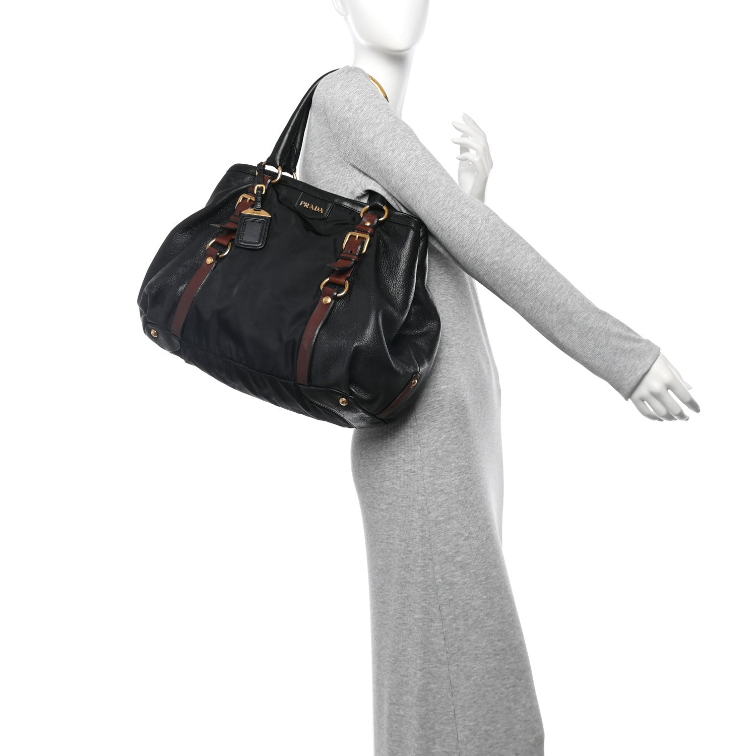 Prada Tessuto Vitello Daino Tote Black Bruciato 2 of 10