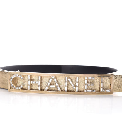 Chanel Metallic Lambskin Crystal Baguette Logo Belt 65 26 Gold 6 of 9